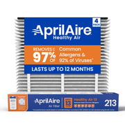 AprilAire filtro 213 frontal mostrando empaque y tamaño, mejora la calidad del aire