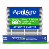 AprilAire 416 front packaging showing model and MERV 16 benefit