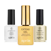 APRÉS botella dorada Extend Gel frontal mostrando acabado profesional