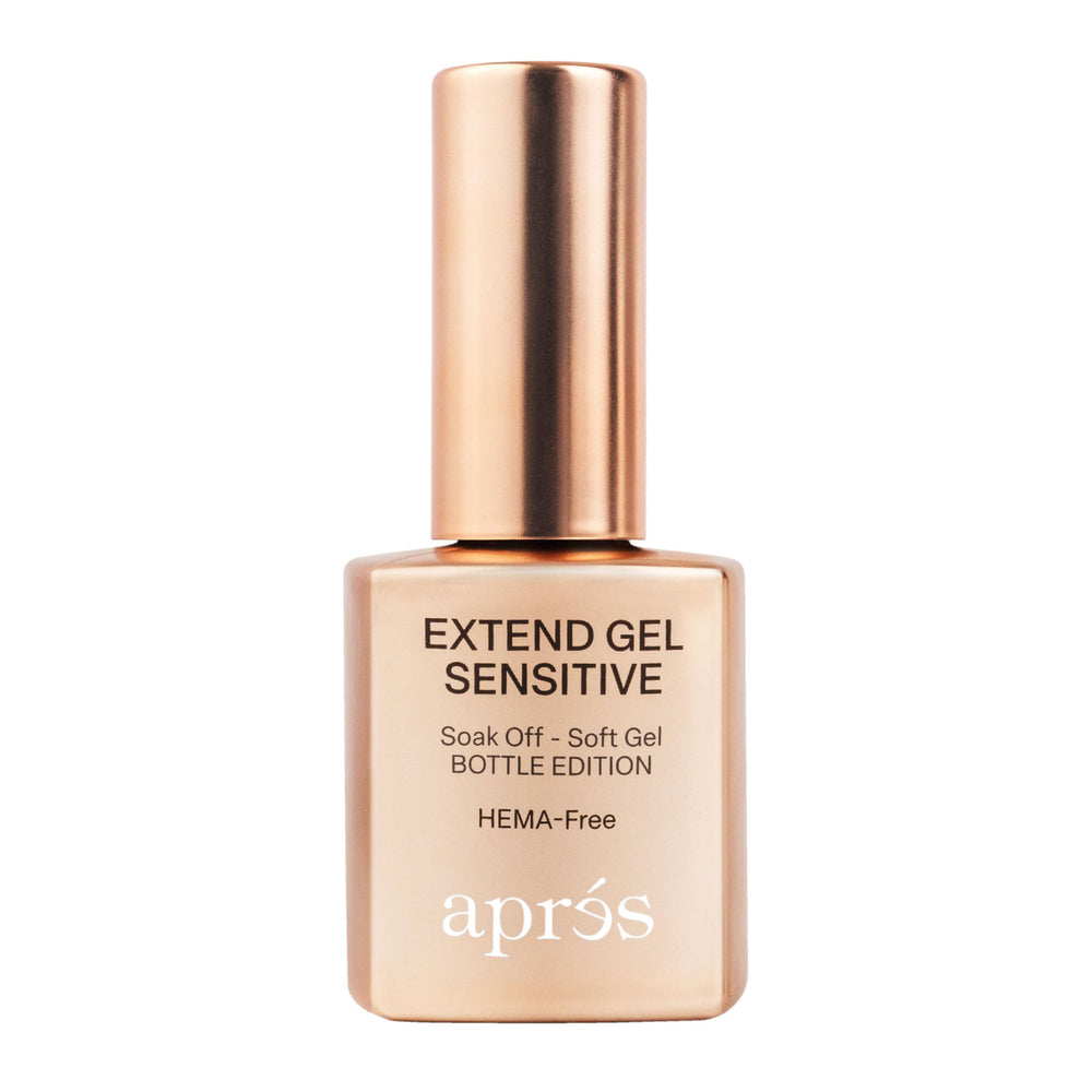 APRÉS tubo frontal mostrando adhesivo Gel‑X sin HEMA, protección para uñas sensibles