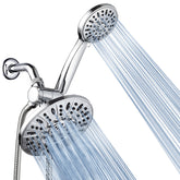AquaDance front view of chrome dual shower combo, modern finish benefit