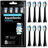 AquaSonic front packaging showing eight black ProFlex heads for easy restocking