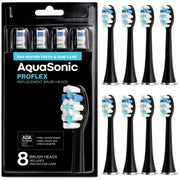 AquaSonic front packaging showing eight black ProFlex heads for easy restocking