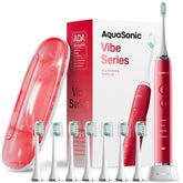 Aquasonic front view showing ruby handle and sleek slim design for powerful cleaning