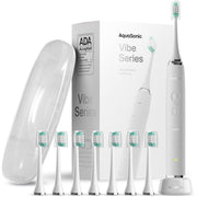 Aquasonic front view showing toothbrush and benefit of powerful cleaning