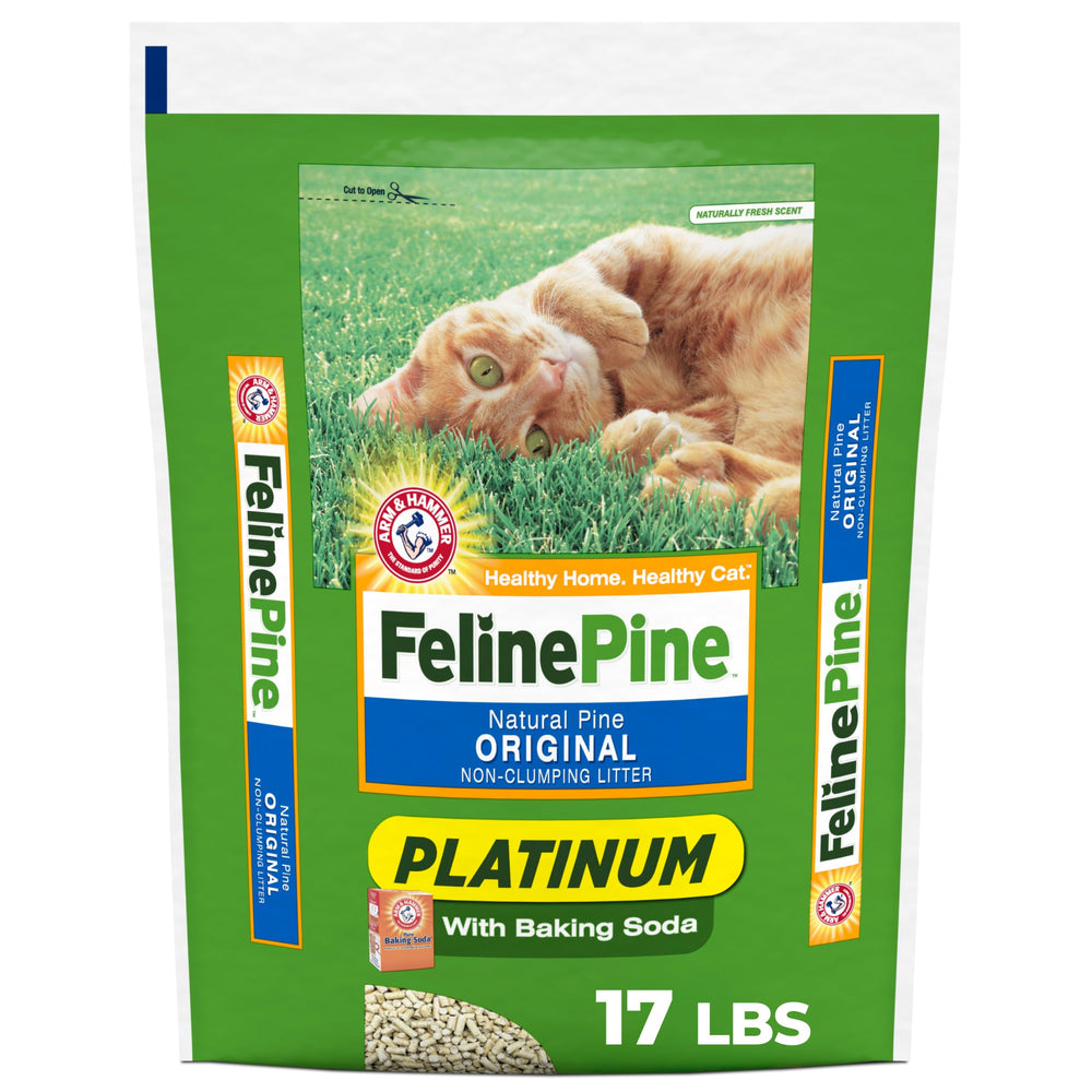 Arm & Hammer Feline Pine frente del paquete mostrando 17 lb y beneficios