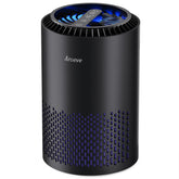 AROEVE MK01A front view showing sleek black design and compact footprint for bedroom benefit