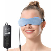 Aroma Season front view of blue heated eye mask showing soft cotton and shape for comfort