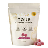 Arrae front packaging showing bottle and mixed berry gummies, easy dose clarity