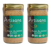 Artisana tarro frontal mostrando la crema de almendras orgánica y su envase
