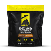 Ascent front packaging showing chocolate peanut butter flavor and key benefits