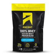 Ascent envase frontal mostrando presentación 2 lb y beneficio de proteína pura
