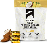 Ascent front packaging showing pineapple coconut flavor and 20 servings benefit