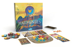 Asmodee Harmonies colorful landscape tiles closeup highlighting tactile texture
