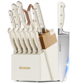 Astercook front view of full 14-piece block set showing organized storage and style