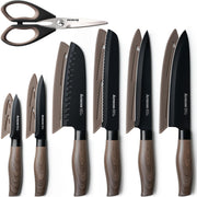 Astercook vista frontal del set completo con estuche y cuchillos, practicidad inmediata