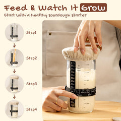 Astercook starter jar and measuring tools for reliable starter feedings