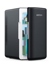 AstroAI vista frontal del mini frigorífico mostrando su diseño moderno y soluciones de almacenamiento