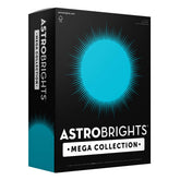 Astrobrights paquete frontal mostrando 625 hojas Bright Blue y ahorro