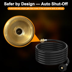 Athnevy 10ft hose connector close-up highlighting auto shut-off for safer tank changes