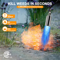 Athnevy torch flame close-up illustrating powerful focused heat for fast weed control