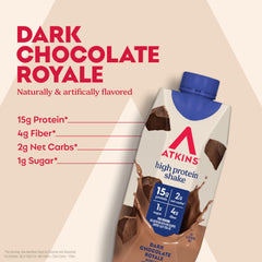 Atkins close-up label highlighting protein and low net carbs benefits