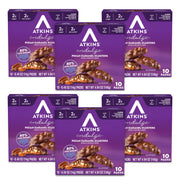 Atkins vista frontal del empaque mostrando unidades y beneficios bajos en carbohidratos