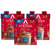 Atkins envase frontal sabor Milk Chocolate mostrando marca y beneficio alto en proteína