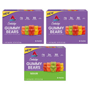 Atkins gomitas pack frontal mostrando 18 unidades y variedad de sabores