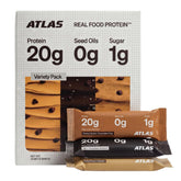 Atlas Protein Bar front box showing variety pack and benefits