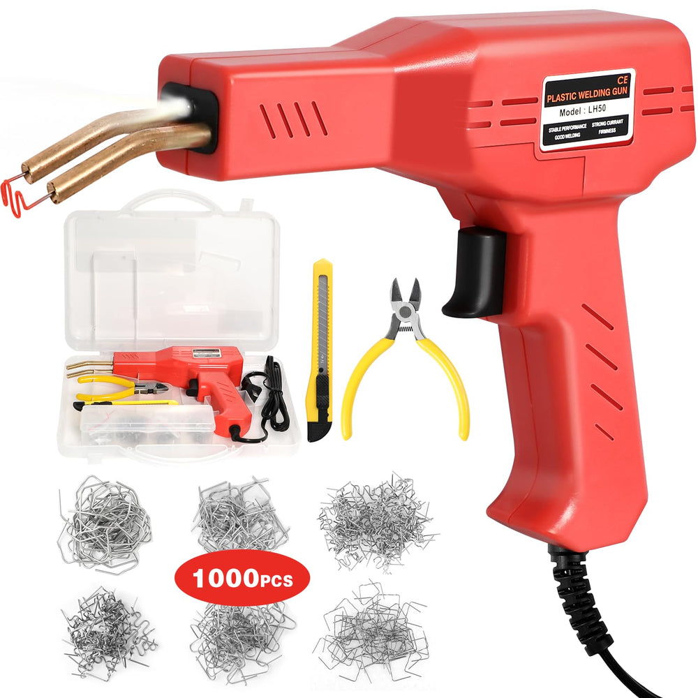 ATOLS front view of red plastic welder showing controls and light for safer repairs