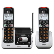 AT&T front view of base and two handsets showing modern design and reliable connectivity