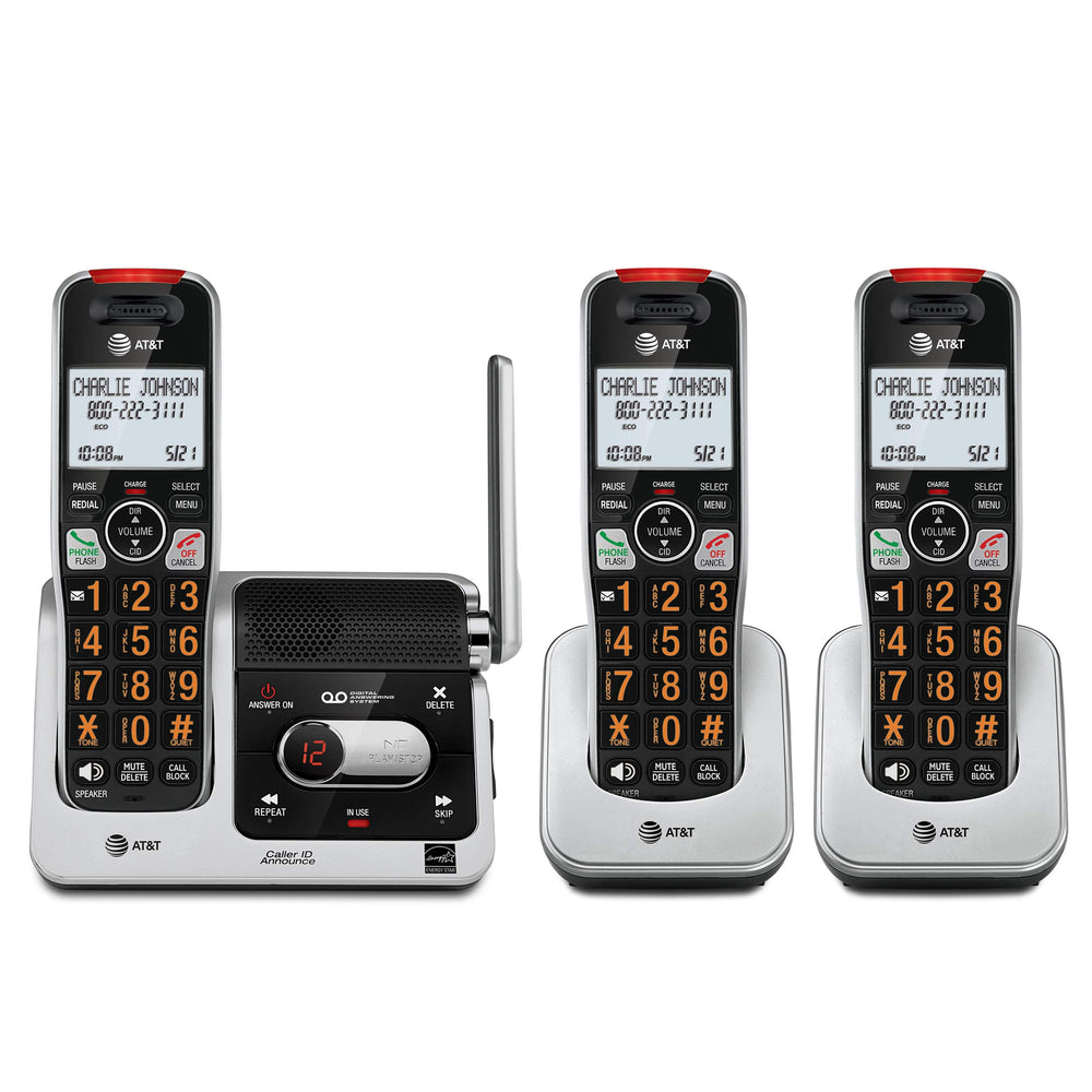 AT&T front view of three-handset system showing full package and benefits