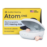 Audien Atom One front view showing sleek nano in-ear design and discreet look
