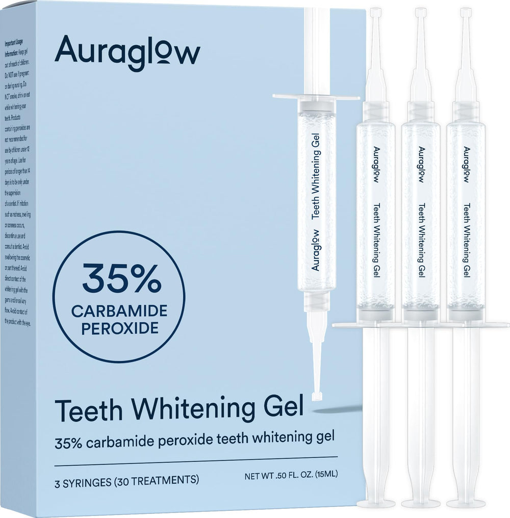 AURAGLOW front packaging showing three syringes and product benefits