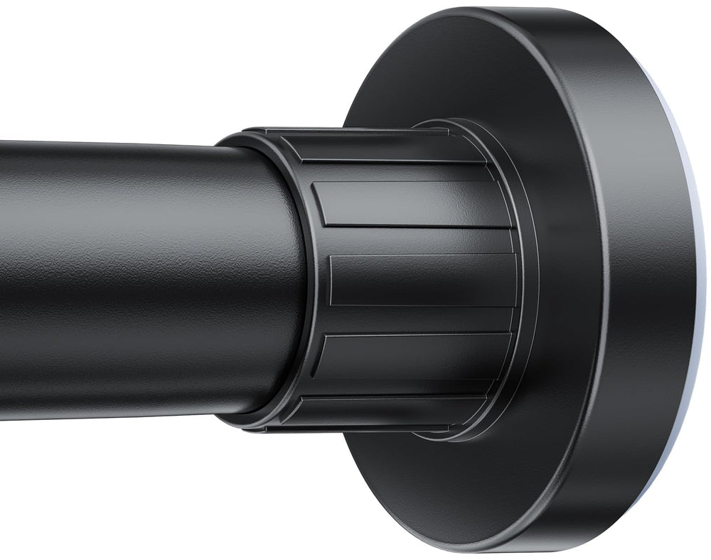Ausemku barra de ducha frontal mostrando diseño negro y ajuste telescópico para ahorro de espacio