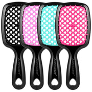 Aussumy cepillo frente pack mostrando diseño ventilado y color rosa, agarre cómodo