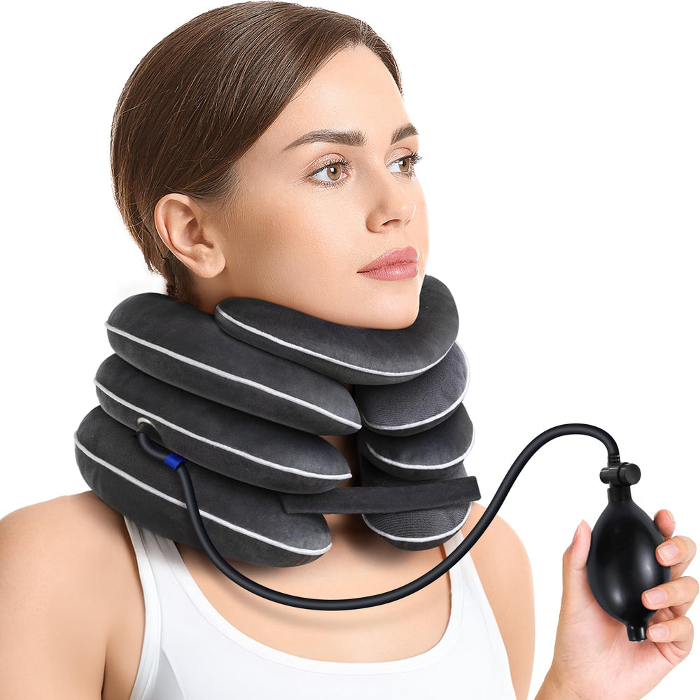 AUVON vista frontal del collar inflable L mostrando su forma y cierre para soporte