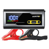 AUXITO front view showing compact jump starter and benefits portability