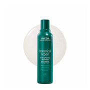 Aveda frontal del empaque mostrando champú fortalecedor y beneficios