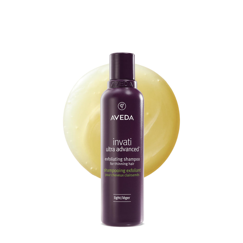 Aveda envase frontal mostrando champú y beneficios limpiadores
