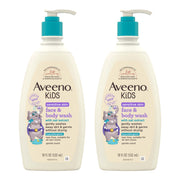 Aveeno Kids pack frontal mostrando botellas y beneficio limpieza suave