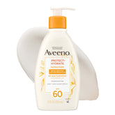 Aveeno front pump bottle showing SPF 60 and benefits