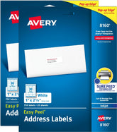 Avery front pack showing Easy Peel labels and count for quick stocking