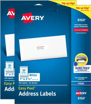Avery front pack showing Easy Peel labels and count for quick stocking