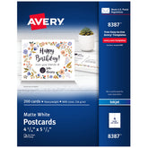 Avery postal paquete frontal mostrando 200 postales y beneficio envío rápido