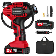 AVID POWER front view of cordless tire inflator showing compact design and benefit quick inflation