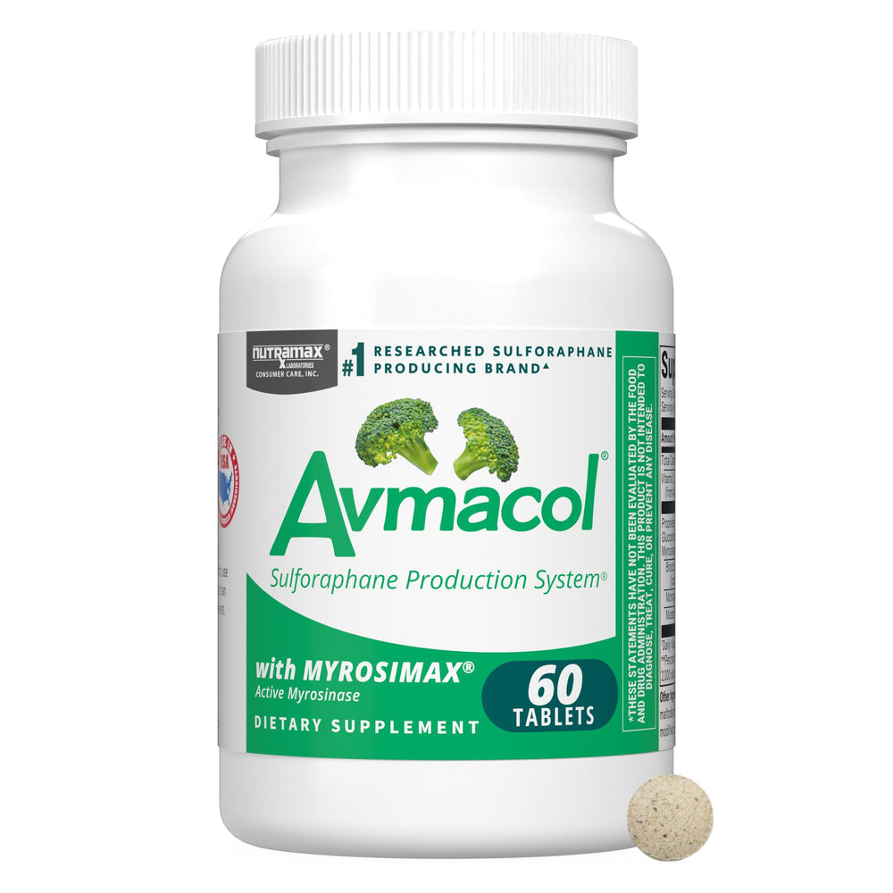 AVMACOL front packaging showing the bottle and brand for trusted sulforaphane support