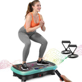 AXV vibration plate front view showing stable platform and benefit of compact workouts