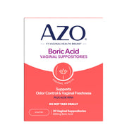 AZO empaque frontal mostrando 30 supositorios y frescura íntima